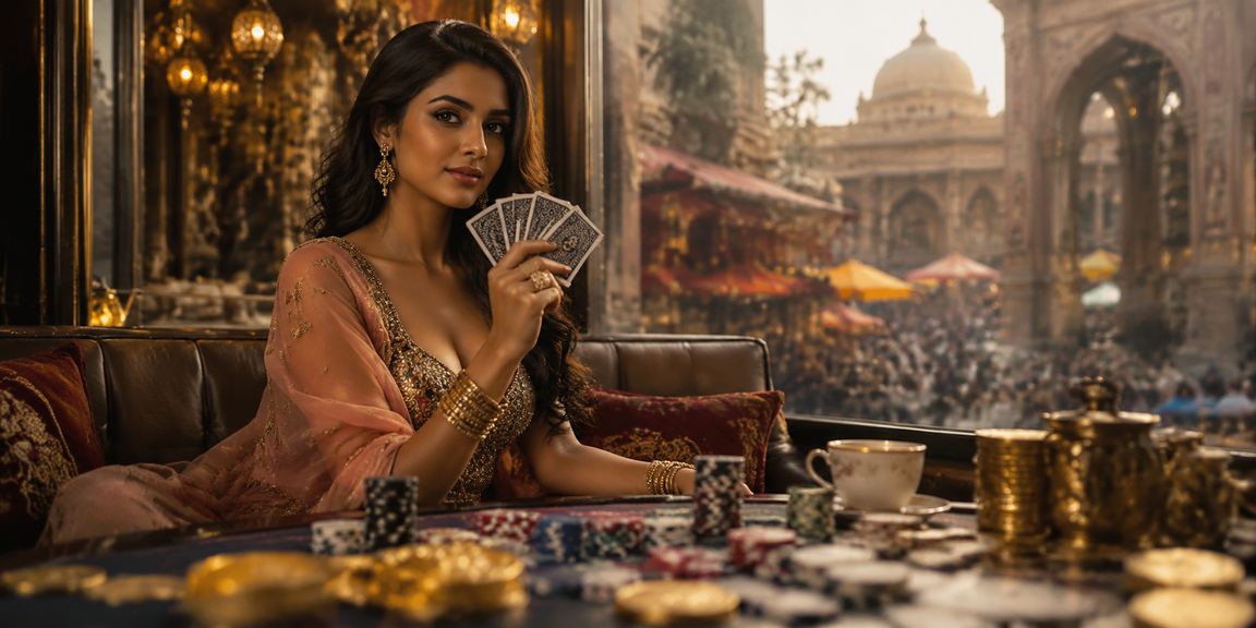 Close up of hands playing Teen Patti card game with rupee notes